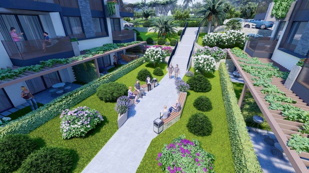 Gyönyörűen parkosított kert a háznál