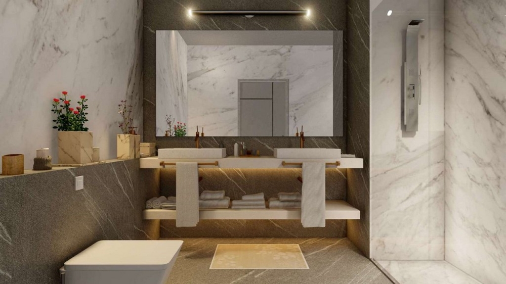 Kiváló minőségű fürdőszoba nagy zuhanyzóval