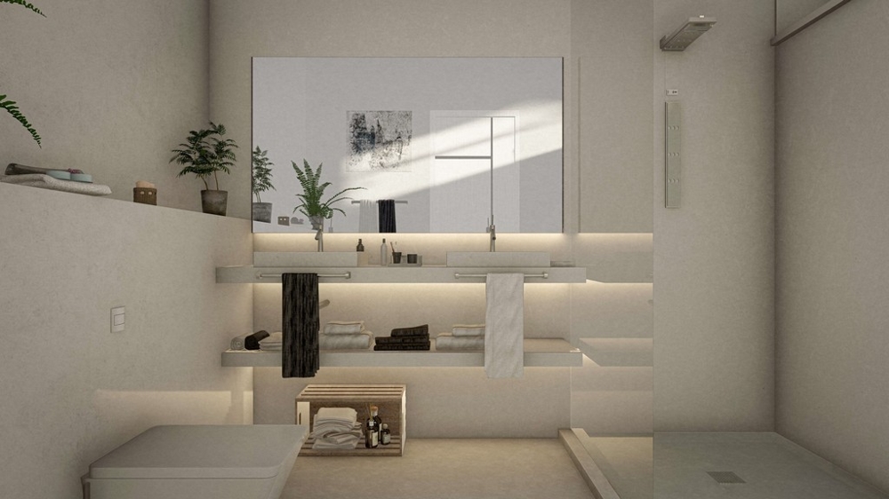 Modern és világos fürdőszoba.