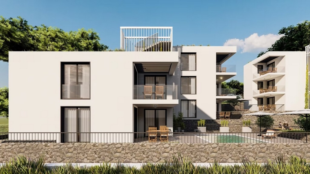 Új építésű apartmanok terasszal és medencével Dalmáciában: Primosten