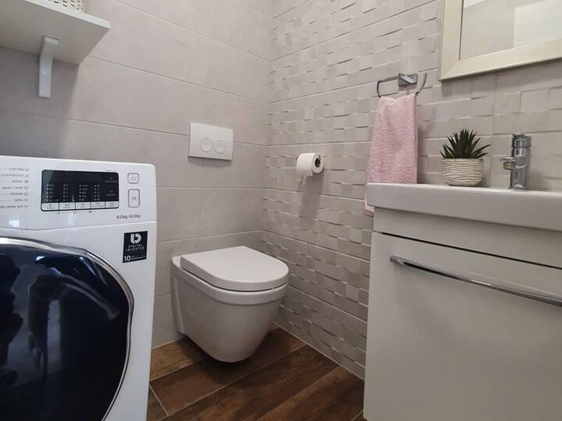 Külön WC mosógéppel és mosdókagylóval