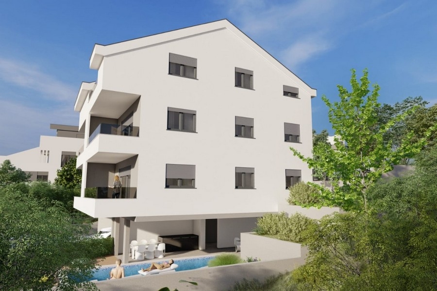 Új épület közösségi medencével Trogir közelében