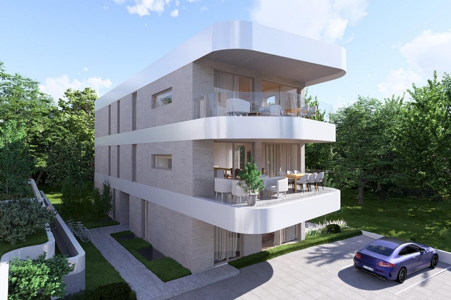 Penthouse Krk városában, kilátással az új épületre, fedett erkéllyel