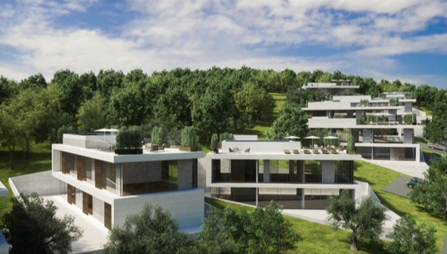 Kilátás a többi villára az oldalon az Opatija régióban.