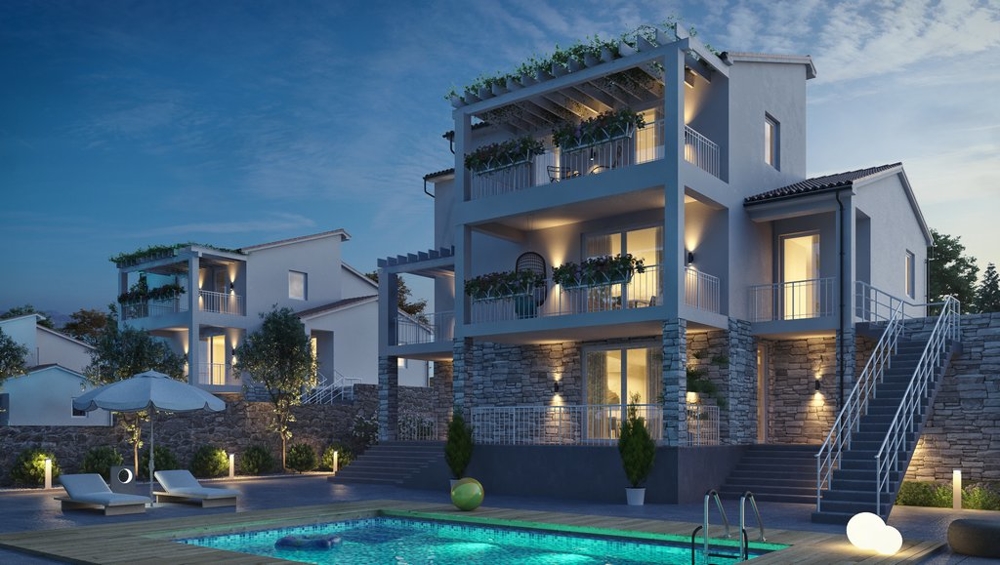 Kilátás a magas színvonalú wellness részlegre a H1403 Villa pincéjében, Labin mellett Horvátországban.