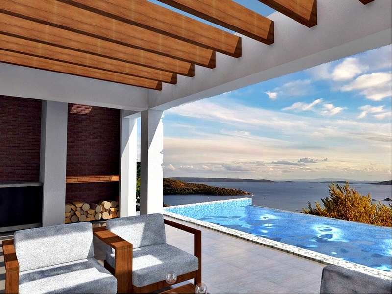 A Villa H1475, Horvátország teraszának 3D vizualizációja.