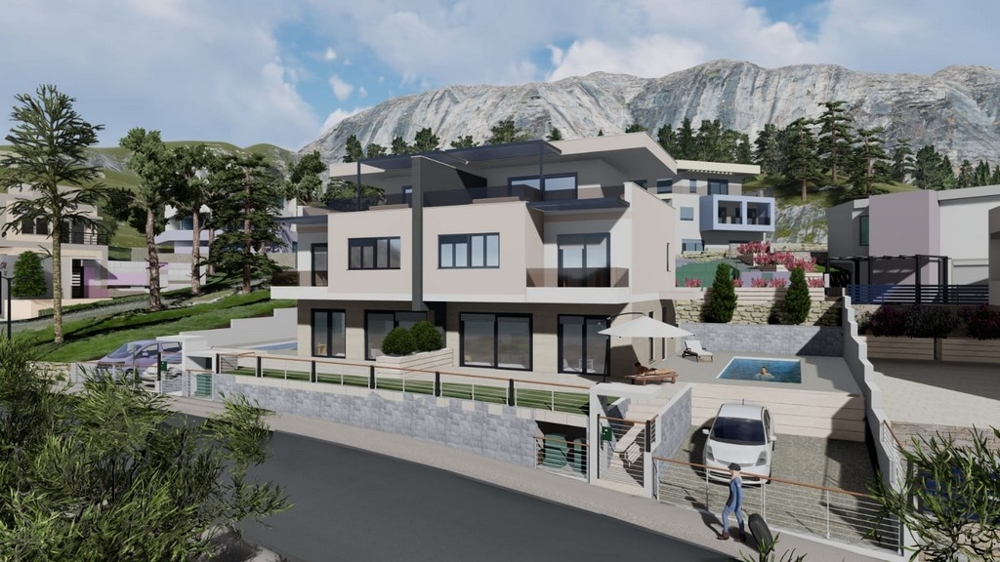 A makarskai H2147 medencés ikerház 3D-s megjelenítése.