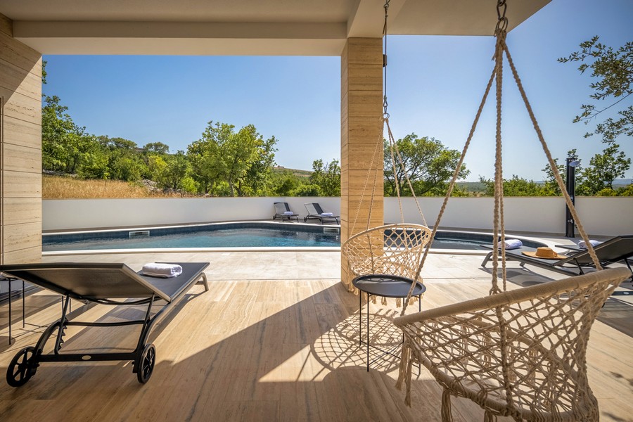 Tengerre néző terasz a H2313 ingatlanhoz, mely eladó Horvátországban, Zadar régióban - Panoráma cserkészet.