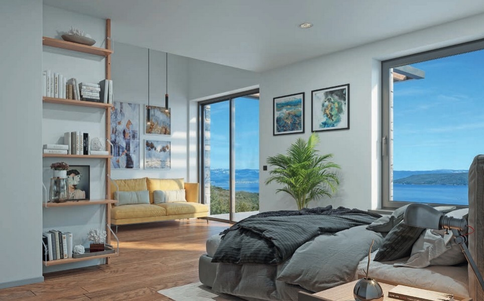 Tengerre néző terasz a H2374 ingatlanhoz, mely eladó Horvátországban a Moscenicka Draga régióban - Panoráma cserkészet.