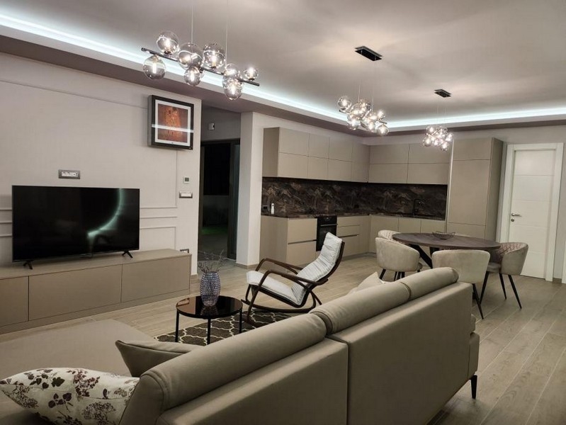 Nappali - 3D-s megjelenítés luxus berendezéssel.