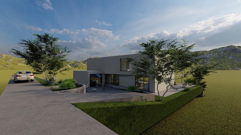 Garázs és parkolóhelyek a Villa H2663 hátsó részén Horvátországban - Panoráma cserkészet.