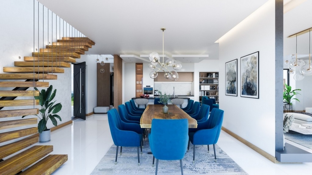 Fából készült lépcső korlátok nélkül. Modern.