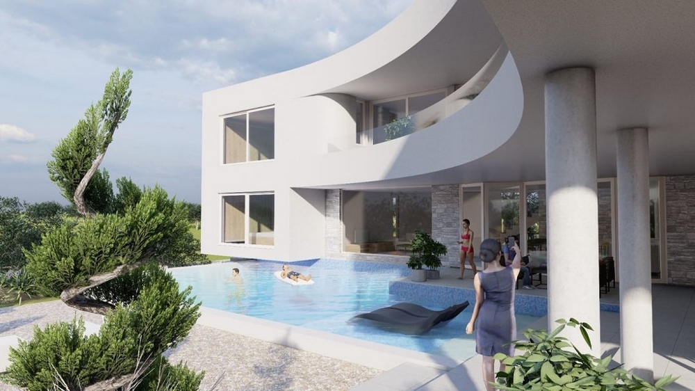 Innovatív villa kialakítás Horvátországban medencével és közvetlen teraszkapcsolattal, mediterrán növényzettel körülvéve - Exkluzív villák Horvátországban.