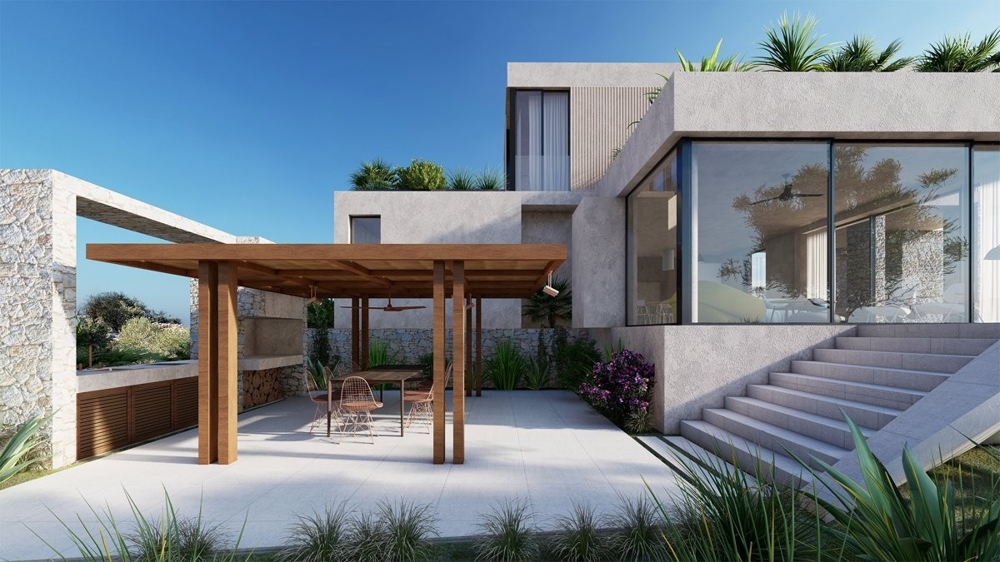 3D vizualizáció: a Horvátországban eladó H3358 villa oldalnézete.