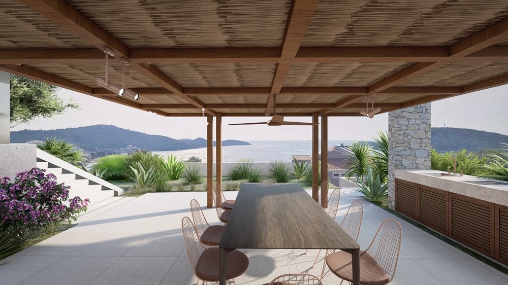 A Villa H3358 mediterrán szabadtéri területe Rogoznicában.