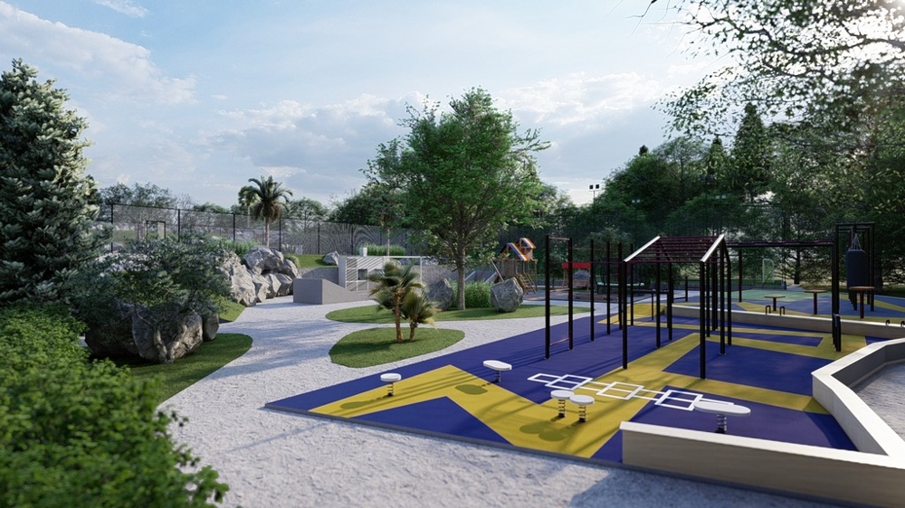 Játszótér mászókával a villakomplexumban