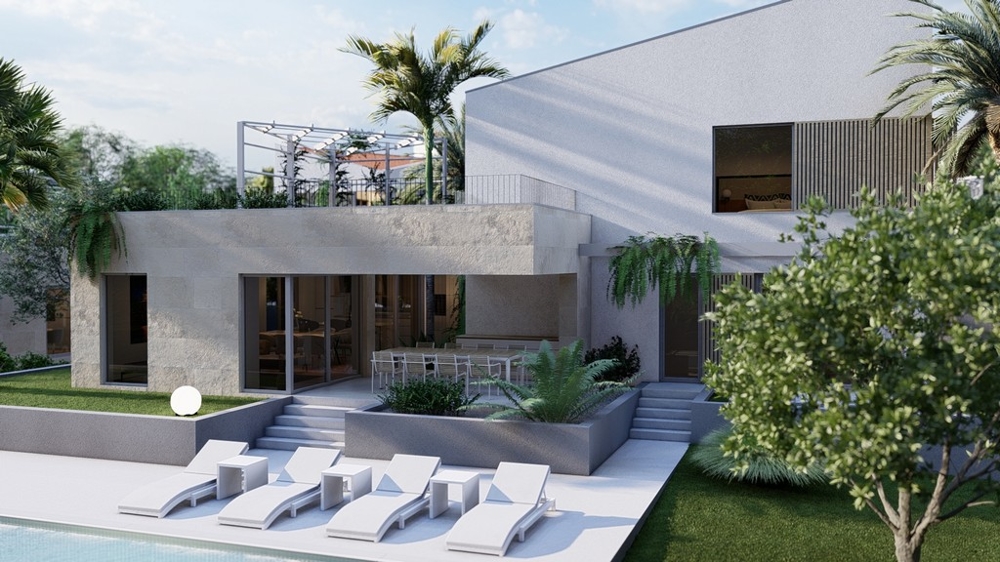 Modern villa medencével és terasszal