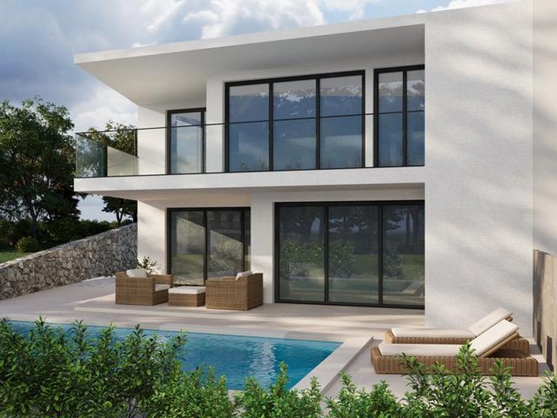 Horvátországban eladó egy új medencés ikerház 3D képe.