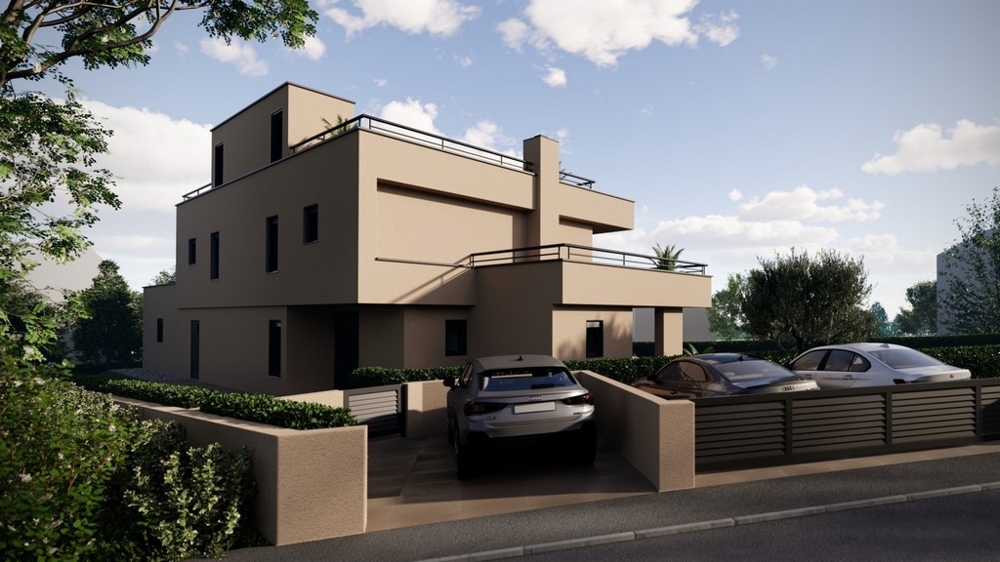 A H3513 villa parkolója Porec közelében, Isztria, Horvátország.