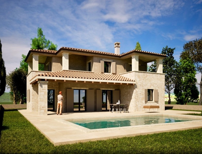 Gyönyörű villa medencére és tengerre néző kilátással - 3D rendering.