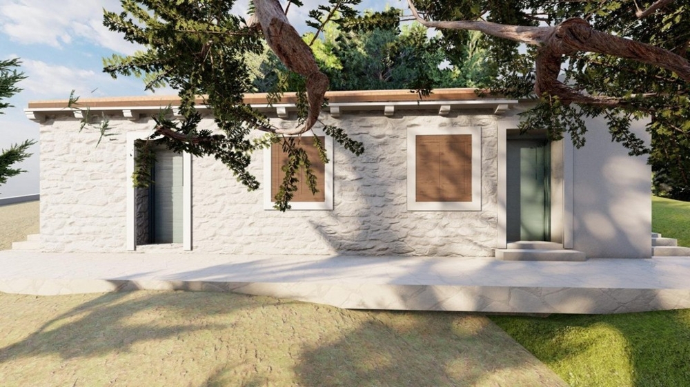 Modernizált kőház mediterrán homlokzattal és terasszal