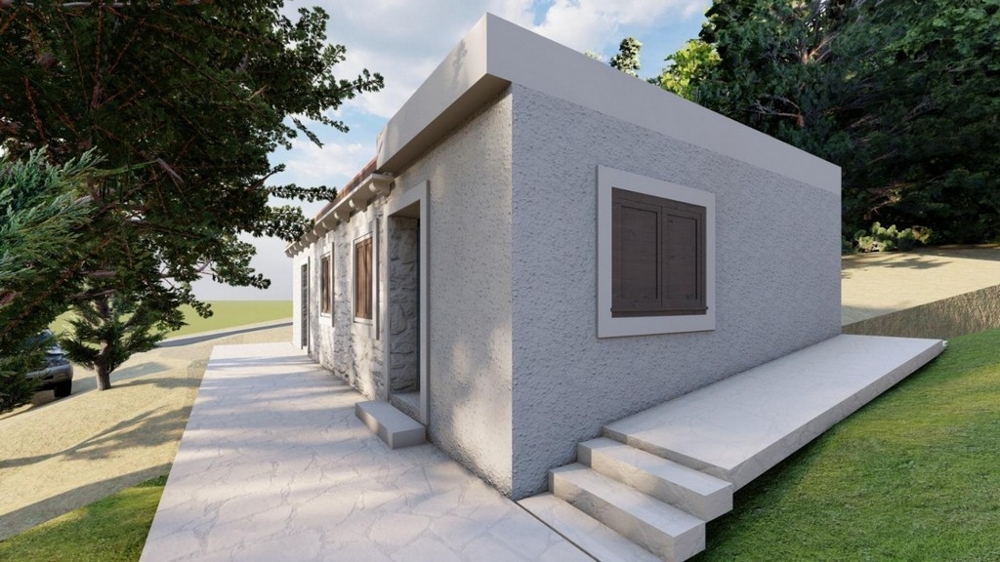 Házra néző kerttel és műúttal, természetes környezetben