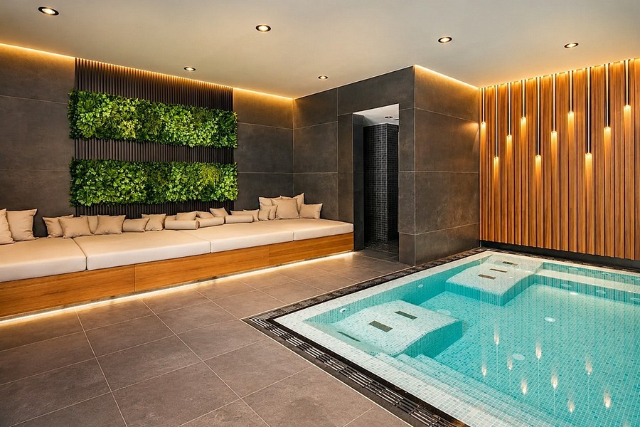Fűtött beltéri medence a wellness részlegben