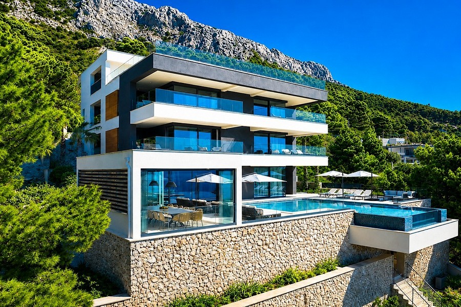 Modern villa az Omis Riviéra első tengeri vonalán