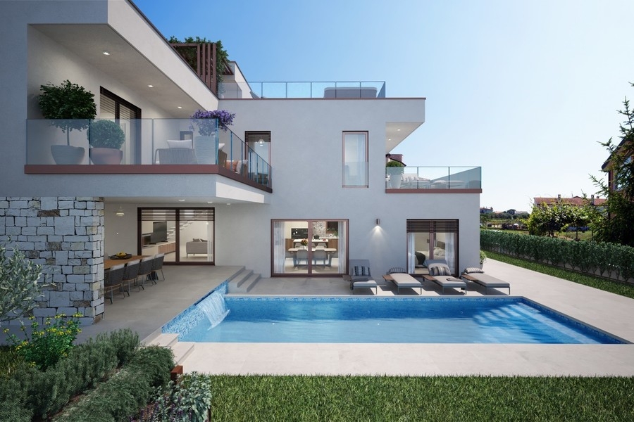 Modern villa medencével és fedett terasszal Novigrad közelében